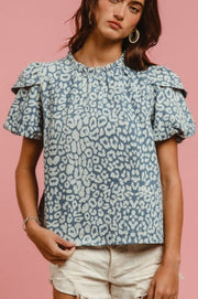 Leopard Denim Short Sleeve Top | S-XL