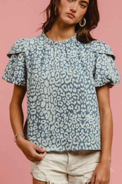 Leopard Denim Short Sleeve Top | S-XL
