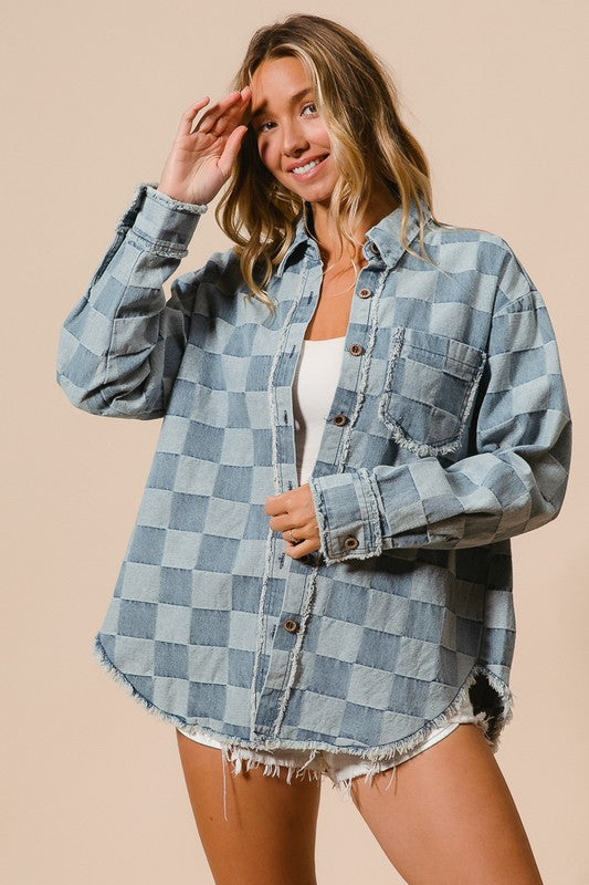 Denim Checkered Shacket | S-XL