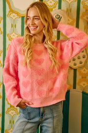 Pink Fuzzy Heart Sweater | S-XL