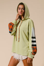 Retro Lime Plaid & Stripes Hooded Pullover | S-XL