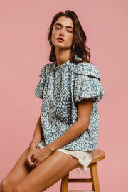 Leopard Denim Short Sleeve Top | S-XL