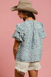 Leopard Denim Short Sleeve Top | S-XL