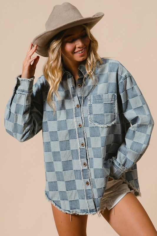 Denim Checkered Shacket | S-XL