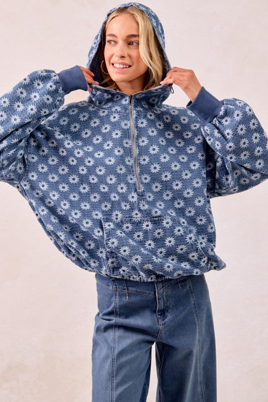 Daisy Denim Zip Pullover | S-XL