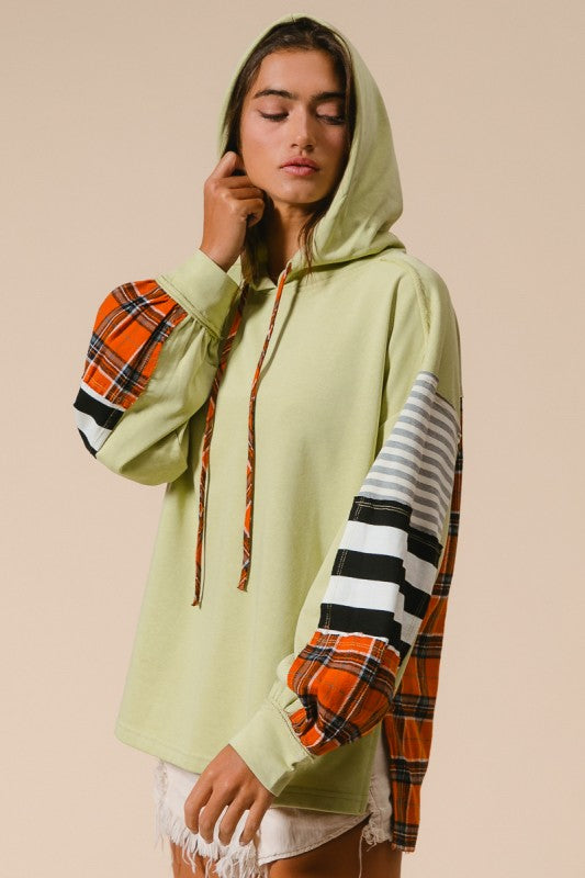 Retro Lime Plaid & Stripes Hooded Pullover | S-XL