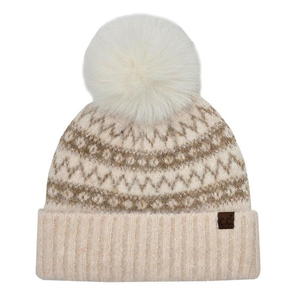 Ja Fair Isle Chevron Pom C.C® Beanie | 4 COLORS
