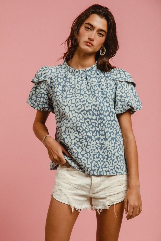 Leopard Denim Short Sleeve Top | S-XL