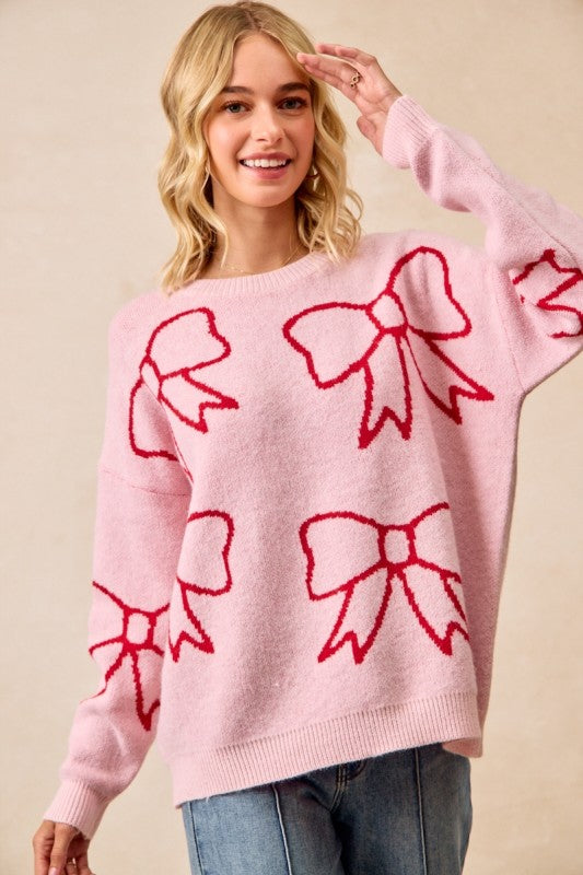 Pink & Red Bow Sweater | S-XL