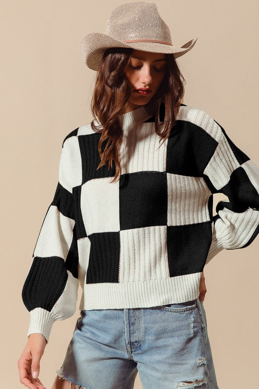 Checkered Casual Black & Ivory Sweater | S-XL