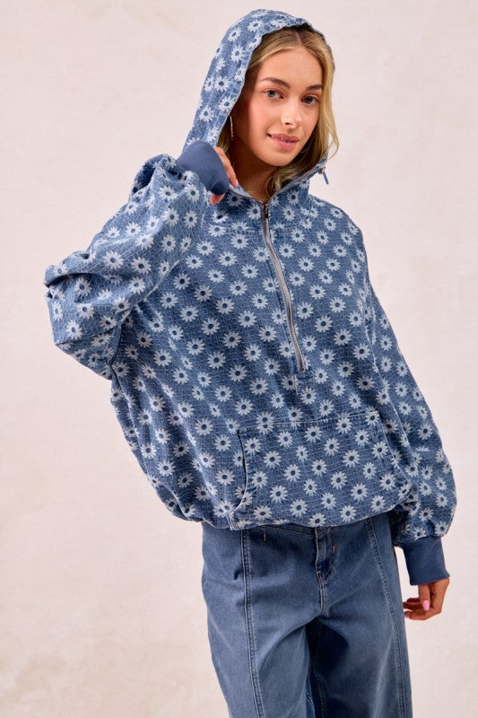 Daisy Denim Zip Pullover | S-XL