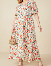 Red & Bold Floral Maxi Dress | S-3XL