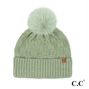 C.C® Weave Checkered Texture Pom Beanie | 4 COLORS