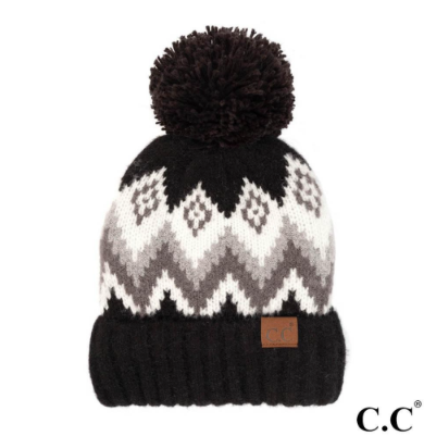 Chevron Pattern C.C® Pom Beanie | 4 COLORS