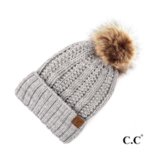 C.C® Chunky Knit Faux Fur Pom Beanie | 19 COLORS