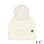 C.C® Weave Checkered Texture Pom Beanie | 4 COLORS