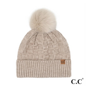 C.C® Weave Checkered Texture Pom Beanie | 4 COLORS