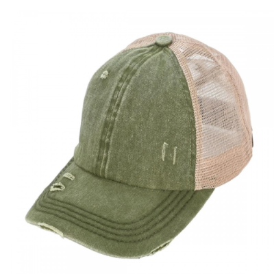 Solid Color Distressed C.C® Criss-Cross Messy Bun Trucker Hat - 21 COLORS