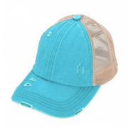 Solid Color Distressed C.C® Criss-Cross Messy Bun Trucker Hat - 21 COLORS