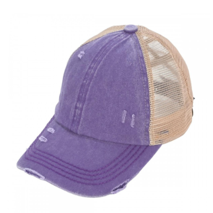 Solid Color Distressed C.C® Criss-Cross Messy Bun Trucker Hat - 21 COLORS