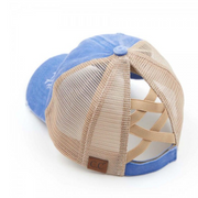 Solid Color Distressed C.C® Criss-Cross Messy Bun Trucker Hat - 21 COLORS