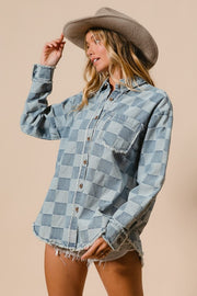 Denim Checkered Shacket | S-XL