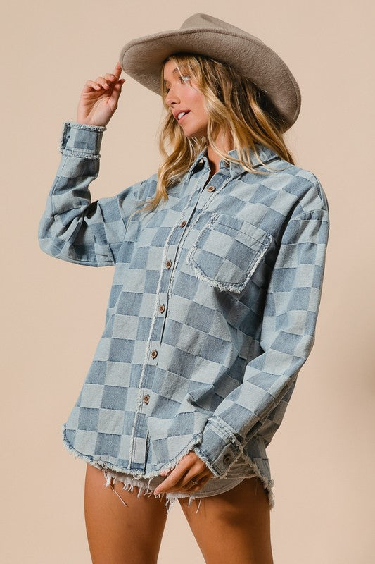 Denim Checkered Shacket | S-XL