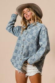 Denim Checkered Shacket | S-XL