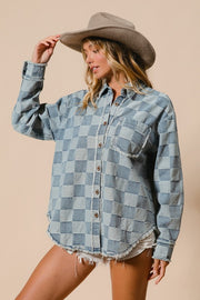 Denim Checkered Shacket | S-XL