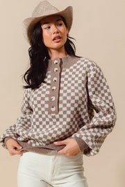 Half Button Checkered Sweater | S