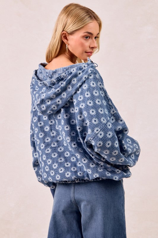 Daisy Denim Zip Pullover | S-XL