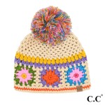 Granny Square Crochet C.C® Beanie with Pom