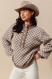 Half Button Checkered Sweater | S