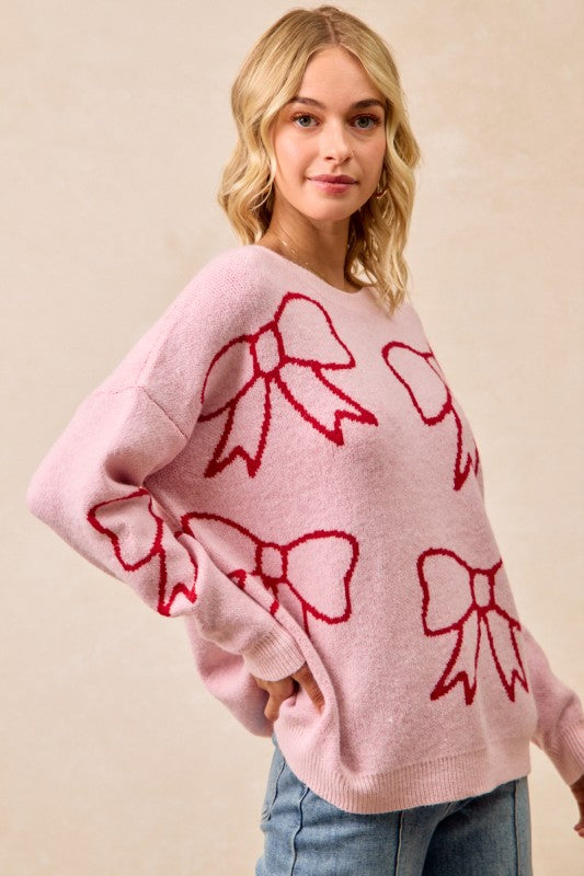 Pink & Red Bow Sweater | S-XL