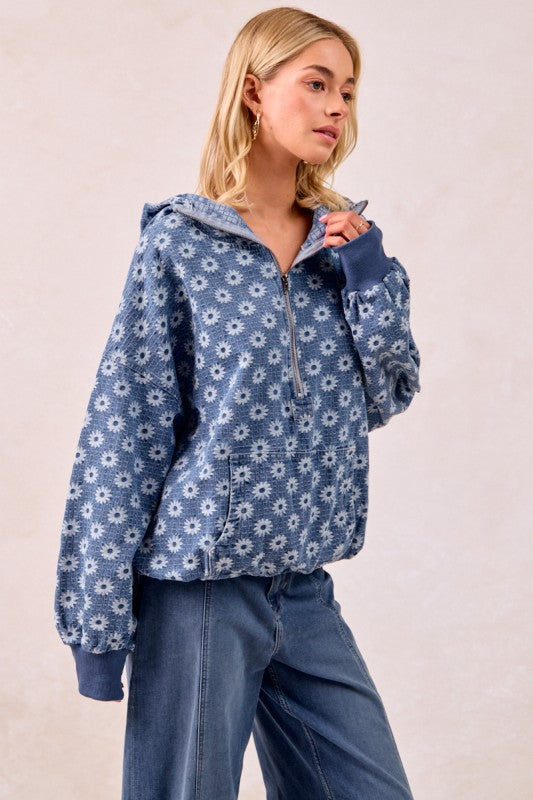 Daisy Denim Zip Pullover | S-XL