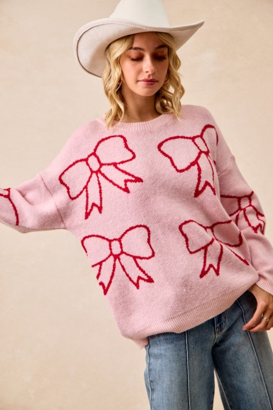 Pink & Red Bow Sweater | S-XL