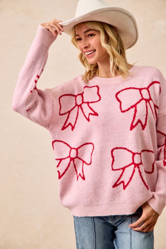 Pink & Red Bow Sweater | S-XL