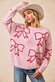 Pink & Red Bow Sweater | S-XL