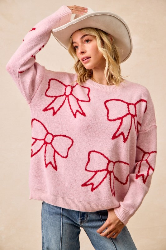 Pink & Red Bow Sweater | S-XL