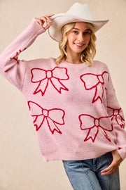Pink & Red Bow Sweater | S-XL