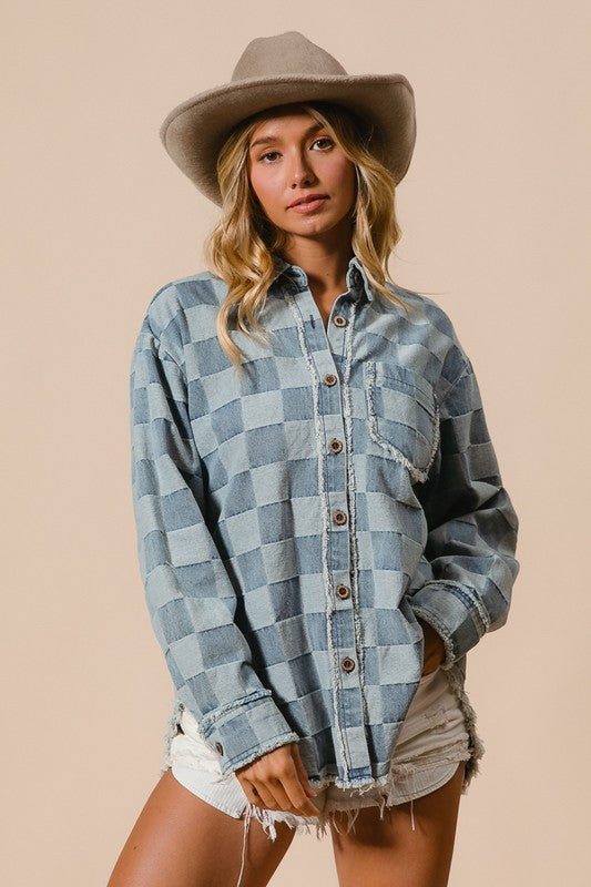 Denim Checkered Shacket | S-XL