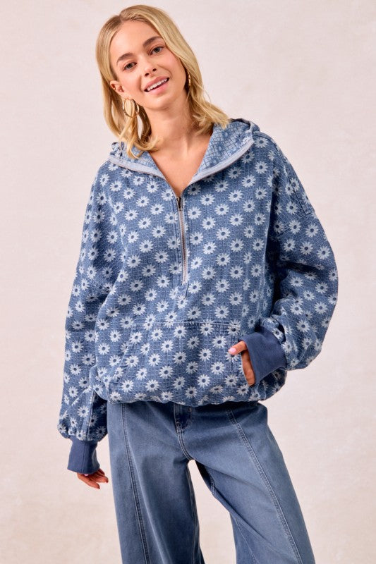 Daisy Denim Zip Pullover | S-XL