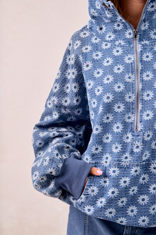 Daisy Denim Zip Pullover | S-XL