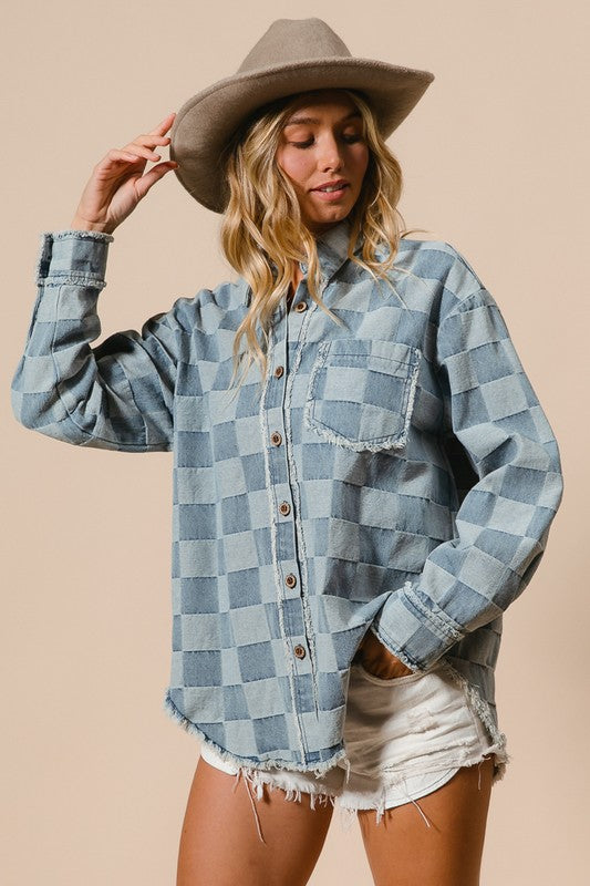 Denim Checkered Shacket | S-XL