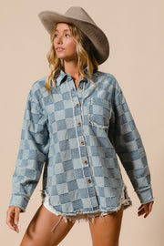 Denim Checkered Shacket | S-XL