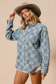 Denim Checkered Shacket | S-XL