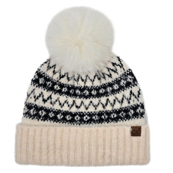 Ja Fair Isle Chevron Pom C.C® Beanie | 4 COLORS