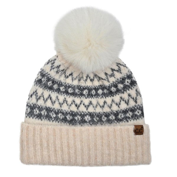Ja Fair Isle Chevron Pom C.C® Beanie | 4 COLORS