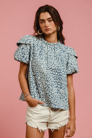 Leopard Denim Short Sleeve Top | S-XL