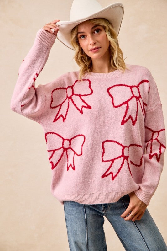 Pink & Red Bow Sweater | S-XL